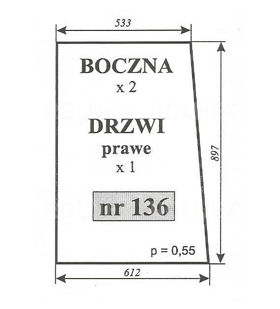 SZYBA 136=433 DRZWI PRAWE T25 KABINA PL