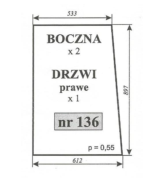 SZYBA 136=433 DRZWI PRAWE T25 KABINA PL