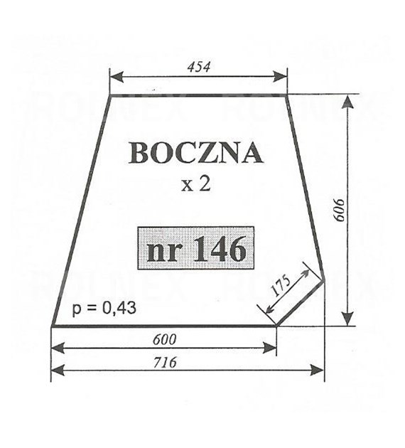 SZYBA 146 BOK C360 RAMKA RURA KWADRATOWA
