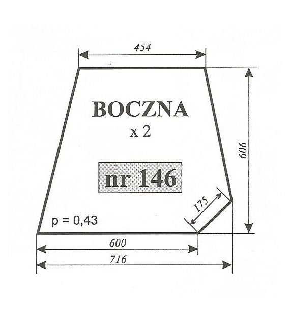 SZYBA 146 BOK C360 RAMKA RURA KWADRATOWA
