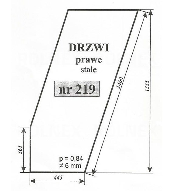 SZYBA 219 DRZWI PRAWE T25 KABINA CZESKA STAŁE