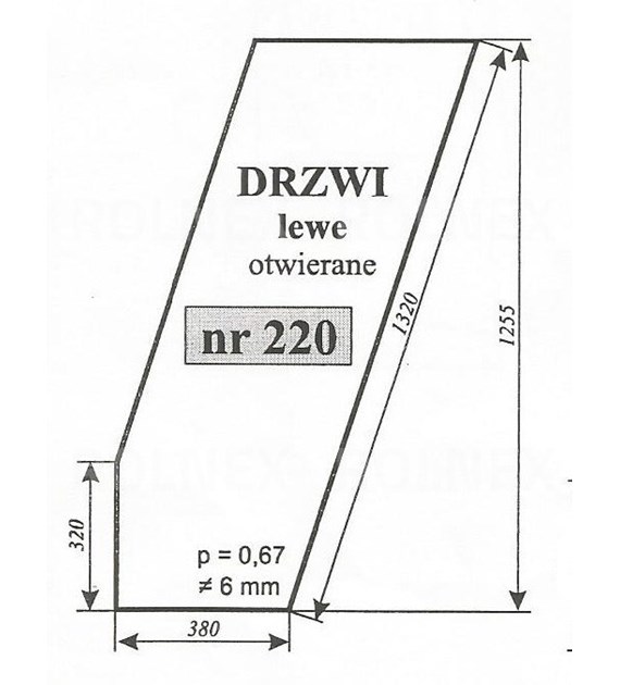 SZYBA 220 DRZWI LEWE T25 KABINA CZESKA OTWIERANE