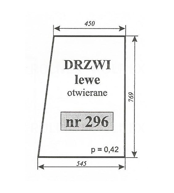 SZYBA 296 DRZWI LEWE T25 C330 CIECHANÓW OTWIERANE