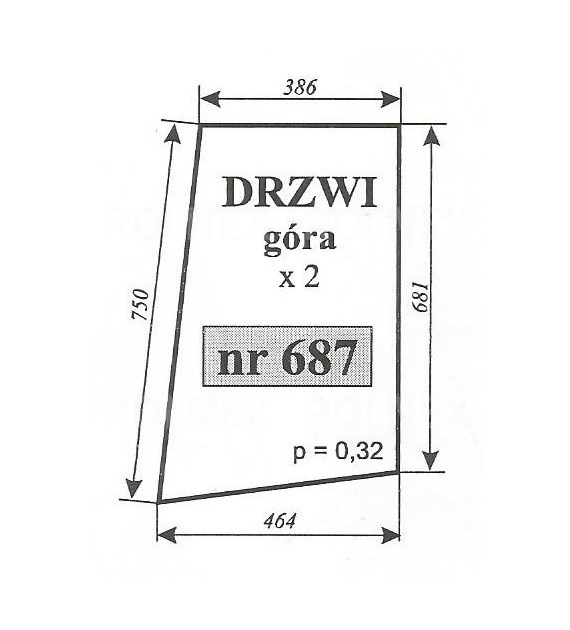 SZYBA 687 DRZWI GÓRA T25 SZYSZKA KOŹMIN 750/681/464/386
