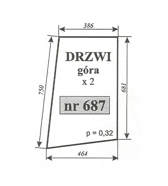 SZYBA 687 DRZWI GÓRA T25 SZYSZKA KOŹMIN 750/681/464/386