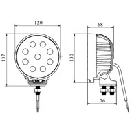 LAMPA ROB. OKRĄGŁA LED 27W 9 LED 9x3W; 10-30V; 2000Lm; śred: 120
