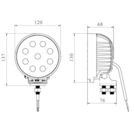 LAMPA ROB. OKRĄGŁA LED 27W 9 LED 9x3W; 10-30V; 2000Lm; śred: 120