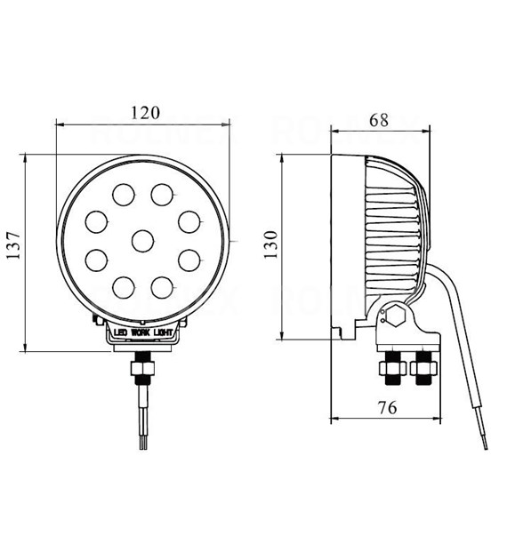 LAMPA ROB. OKRĄGŁA LED 27W 9 LED 9x3W; 10-30V; 2000Lm; śred: 120