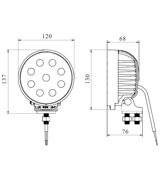 LAMPA ROB. OKRĄGŁA LED 27W 9 LED 9x3W; 10-30V; 2000Lm; śred: 120