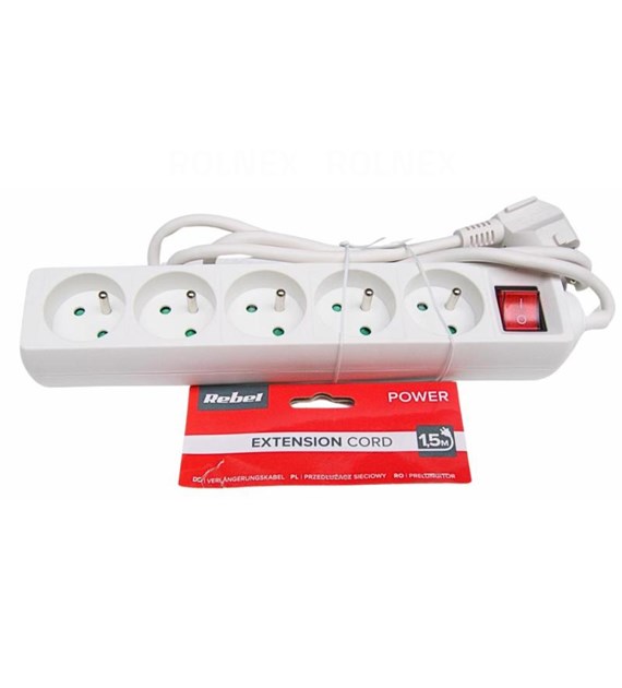 PRZEDŁUŻACZ SIECIOWY 5G 1,5m Z PRZEŁĄCZNIKIEM