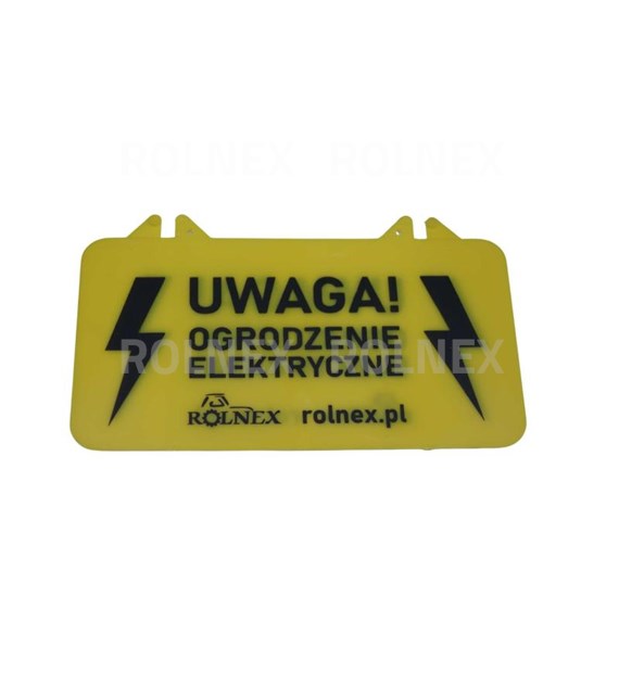 TABLICZKA OSTRZEGAWCZA  UWAGA   OGRODZENIE ELEKTRYCZNE  Z LOGO ROLNEX
