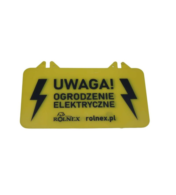 TABLICZKA OSTRZEGAWCZA  UWAGA   OGRODZENIE ELEKTRYCZNE  Z LOGO ROLNEX